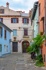 Fototapeta na wymiar Colorful street in the center of Slovenian town Koper