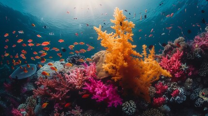 Vibrant Coral Reef Teeming With Colorful Corals and Fish