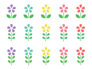 レトロな花のイラストセット4