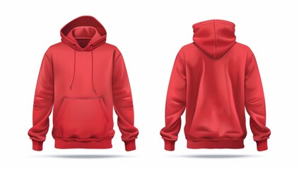 Red hoodie hoody template vector illustration isolated on white background front and back view