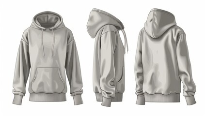 grey hoodie hoody template vector illustration isolated on white background front and back view, Isolated