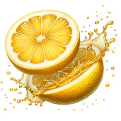 Lemon in juice splash watercolor illustration