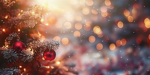 Close Up of a Christmas Tree With Lights - obrazy, fototapety, plakaty