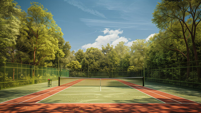 Tennis court surrounded by trees