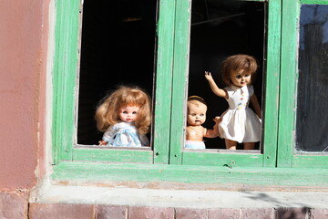 Spooky dolls in abandoned house 