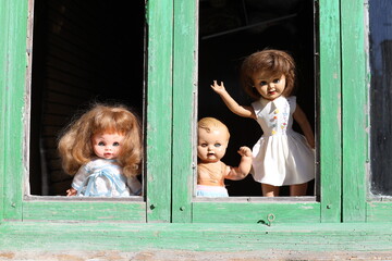 Spooky dolls in abandoned house 