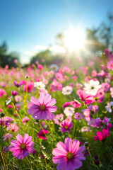 Obraz premium Pink Cosmos Flower in Spring with beautiful Bokeh effect 