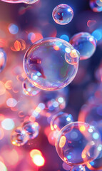 Close-up of luminescent bubbles against a soft backdrop.