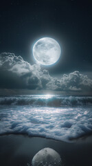Moonlit Ocean Scene with Clouds and Reflections