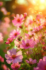 Obraz premium Pink Cosmos Flower in Spring with beautiful Bokeh effect 