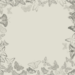 Fototapeta na wymiar Background frame with vintage beige butterflies. hand drawing. Not AI, Vector illustration