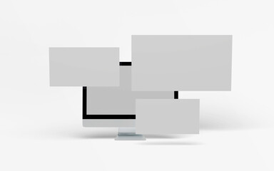 Computer monitor and display screen with blank screen isolated on white background.
