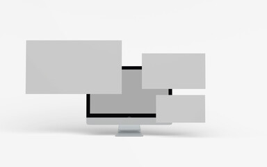 Computer monitor and display screen with blank screen isolated on white background.
