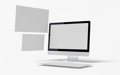 Computer monitor and display screen with blank screen isolated on white background.
