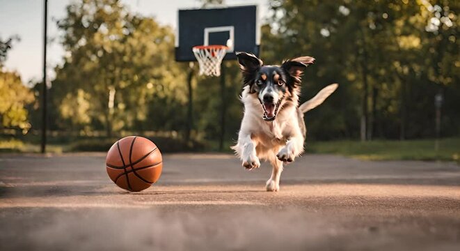 Dog playing basketball.