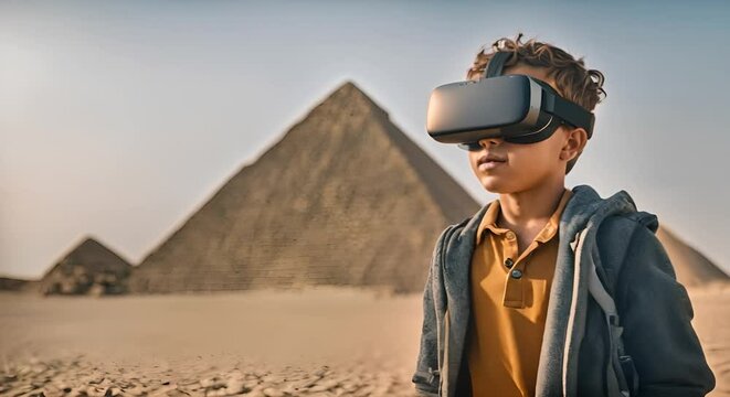 Boy with VR glasses in Egypt.