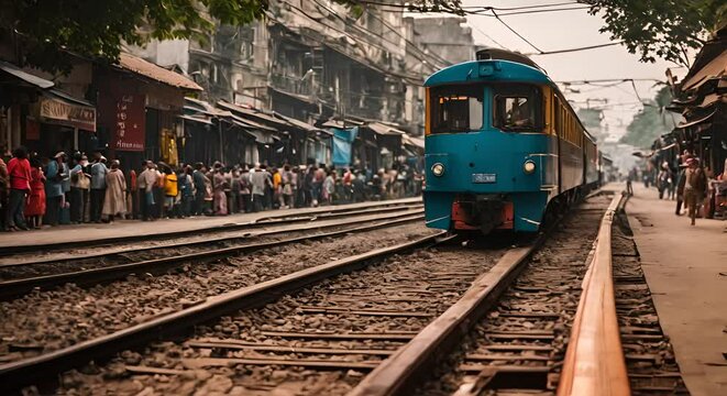 Train in a Southeast Asian city.