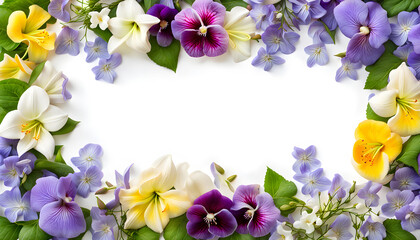 Wonderful border frame of lavender jasmine lily hollyhocks pansy and periwinkle flowers