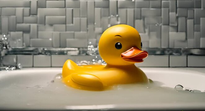 Bath duck in a bathtub.