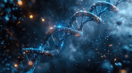 A digital image showcasing a double strand of DNA in shades of blue and gold, highlighting the complexity of genetic information.