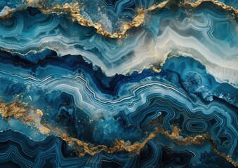 Fototapeta na wymiar Luxurious Marble Waves - Elegant blue marble texture with veins of gold