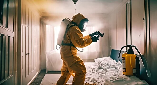 Fumigator fumigating a house.