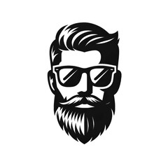 Black and white logo of a bearded man in sunglasses