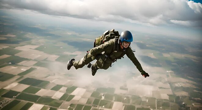 Paratrooper soldier in the sky.