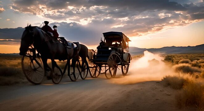 Horse carriage in the wild west.