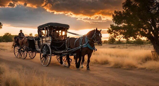 Horse carriage in the wild west.