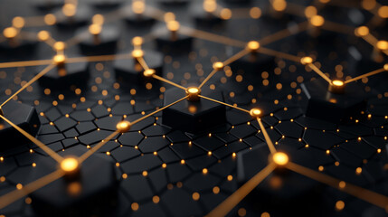 big data connection background, black and golden, network concept, internet visualisation, futuristic technology