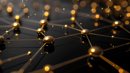 big data connection background, black and golden, network concept, internet visualisation, futuristic technology