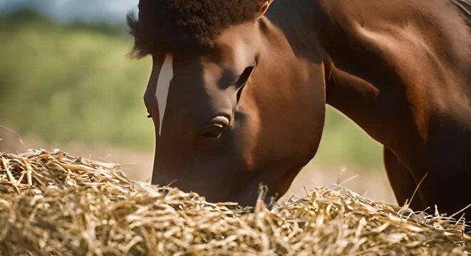 Horse eating straw.