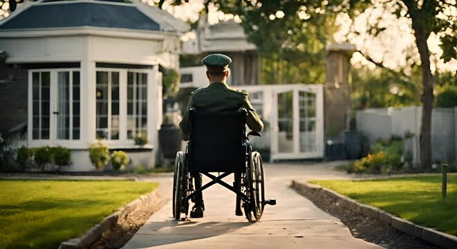 War veteran in a wheelchair.