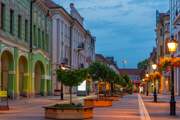 Sunset view of a street in the center of Serbian town Subotica