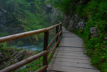 Vintgar gorge during a summer morning in Slovenia