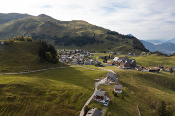Aerial view of Stoos village in Swiss Alps, Switzerland
