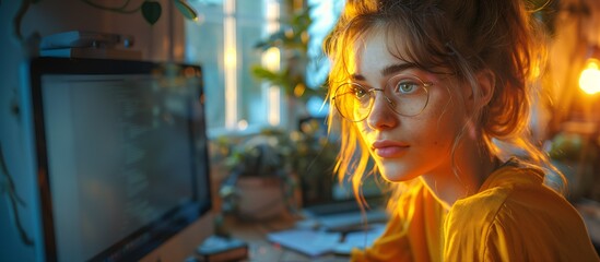 Obraz premium Woman working from home, productivity in a cozy environment