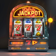A slot machine displaying the winning jackpot symbols