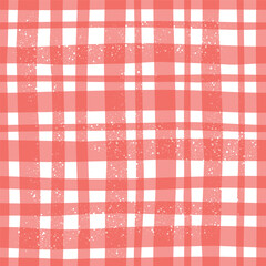 Vector textured checkered tablecloth in pink color. Seamless pattern