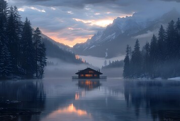 a house on the water - obrazy, fototapety, plakaty
