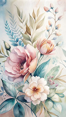 A vintage-inspired botanical print featuring illustrations of roses, peonies, and other classic flowers