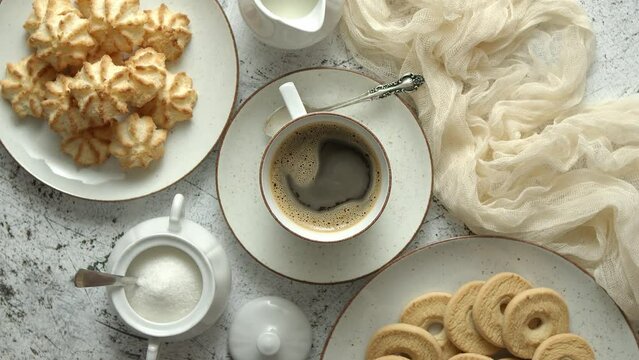 Elegant Coffee Break with Cookies and Sugar Bowl