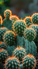 Green Cactus With Yellow Tips Close Up