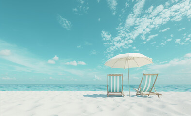 Relaxing Beach Day with Chairs and Umbrella, summer concept