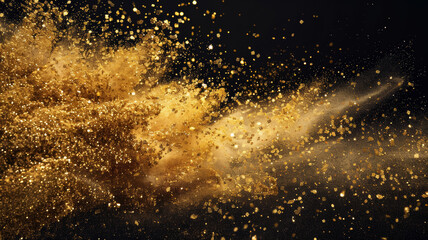 Fototapeta na wymiar Luxurious Gold Glitter Explosion on Black Background