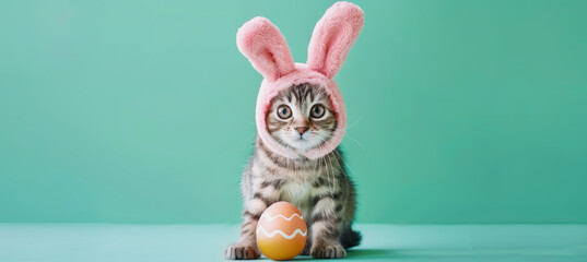 Cute Kitty Dressed as Rabbit with Colorful Egg