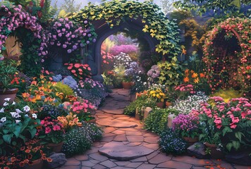 a garden with many flowers