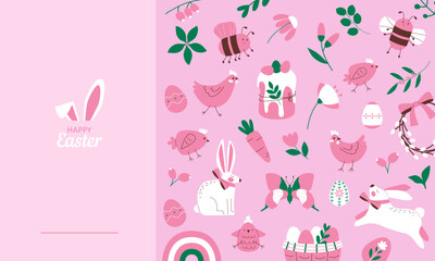 Happy Easter web banner on pink background