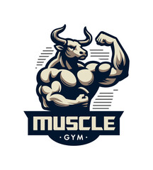 Fototapeta premium Shredded bull bodybuilder flexing muscles sports logo mascot